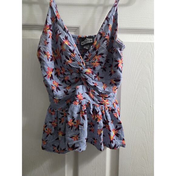 Angie Women's Blue Floral Twist Front Peekaboo Cutout Tank Top Smock Back Small - Picture 6 of 8